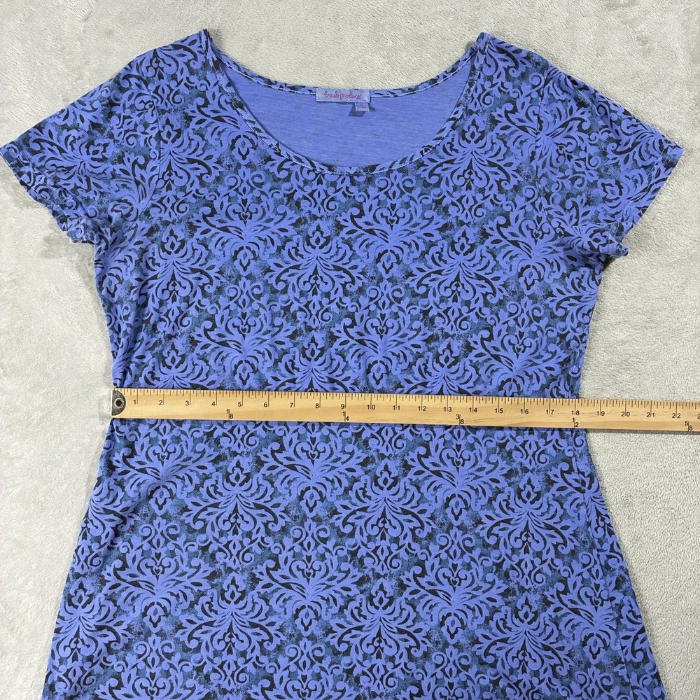 Fresh Produce Blue Damask-Print Short Sleeve A-line Cotton Dress Women M Coastal - Picture 7 of 9